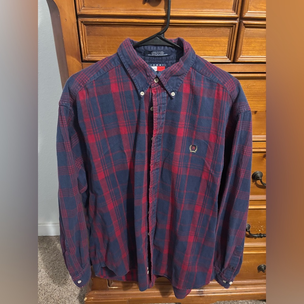 Tommy Hilfiger Red and Blue Plaid Button Down Shirt